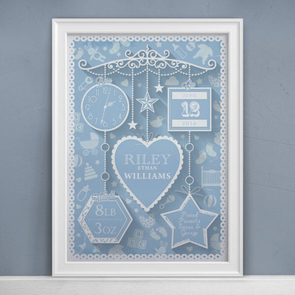 Personalised New Baby Print Blue