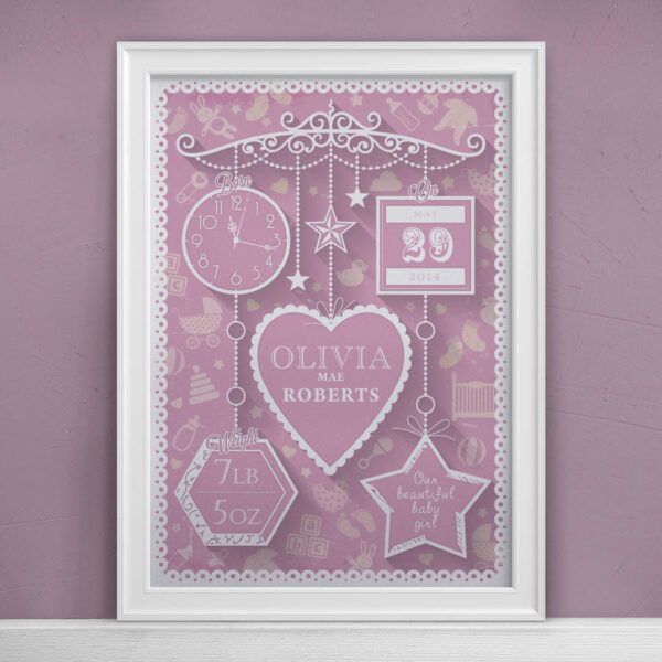 Personalised New Baby Print Pink
