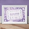 Admit One Personalised New Baby Print - Lilac