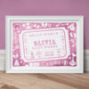 Admit One Personalised New Baby Print - Pink