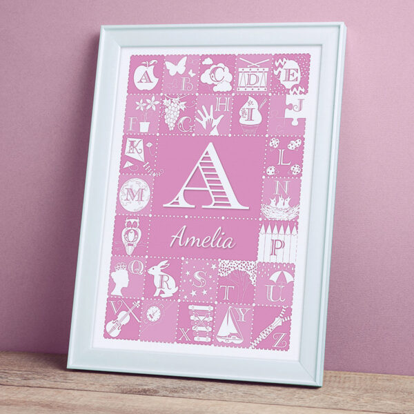 Personalised Alphabet Abc Print Pink