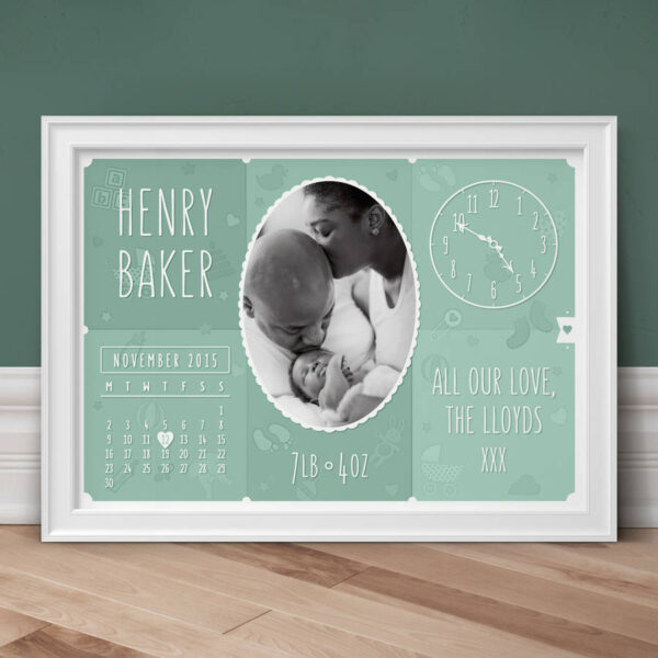 Personalised New Baby Photo Print - Sage