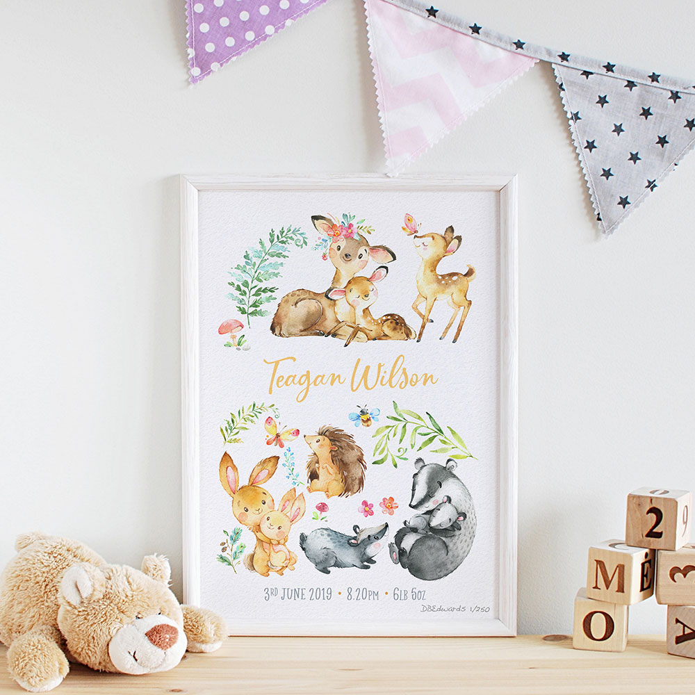 Forest Friends Personalised Watercolour Print